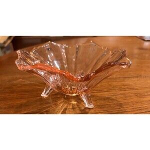 Vintage Pink Depression Glass Bowl 3-Footed Scalloped Edge Dish